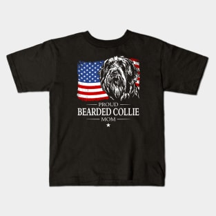 Proud Bearded Collie Mom American Flag patriotic gift dog Kids T-Shirt